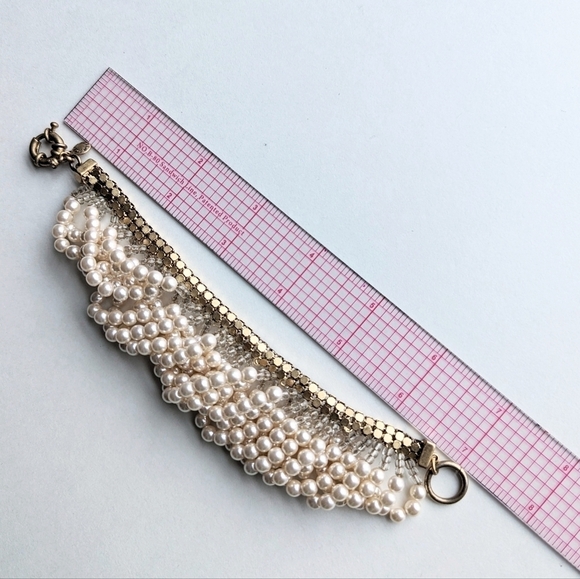 J. Crew Pearl, Chainmail, Seed Bead Bracelet Cream, Silver, Gold - Picture 4 of 4
